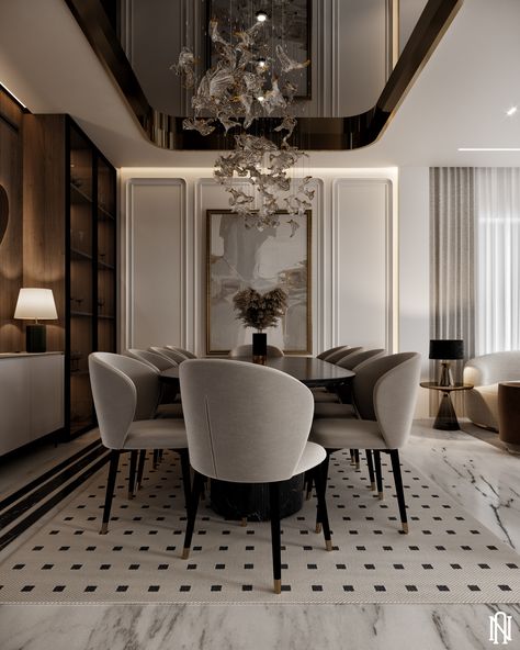 Modern Classic Dining Room, Neoclassical Dining Room, Dining Room Design Luxury, تصميم داخلي فاخر, Neoclassical Interior, Dining Room Contemporary, Dinning Room Design, Interior Design Dining Room, تصميم للمنزل العصري