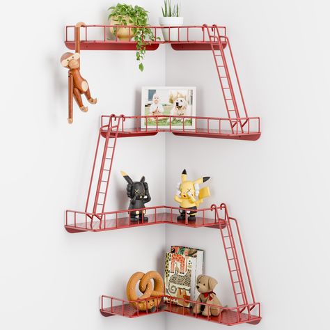 PRICES MAY VARY. 🌟【SPACE SAVING CORNER SHELF】Designed for tight spaces, this corner wall shelf effectively utilizes the corner area of the room, not only saving space but also adding an element of interest to any room. The tiered shelves can hold a variety of items such as figurines, decorative objects, knick-knacks, plants, small books or other items. 🌟【EXQUISITE METAL LADDER SHELF】Our New York inspired metal ladder shelf features premium quality hardware and exquisite details. Its four-tiere Practical Room Decor, Awkward Corner Living Room, Corner Liquor Shelf, Rounded Corner Shelves, Small Room Plant Decor, Room Decor Plushies, Pop Culture Home Decor, Unique Home Decor Accessories, Sims 4 Wall Shelf Cc