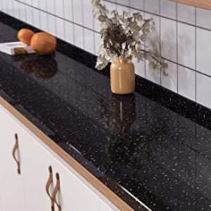 Black Granite In Kitchen, Granite For Kitchen Counter Tops, Black Marble Kitchen Countertops, Black Counter Top Kitchen, Black Galaxy Granite Kitchen, Galaxy Granite Kitchen, Countertop Peel And Stick, Black Granite Countertops Kitchen, Smooth Objects