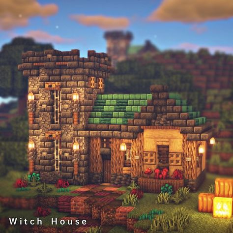 Minecraft Swamp Witch House, Swamp Hut Minecraft, Witch Aesthetic Minecraft Builds, Witch Village Minecraft, Minecraft Potion Shop Ideas, Grunge Minecraft House, Witches Hut Minecraft, Minecraft Witchy Builds, Minecraft Witch House Interior