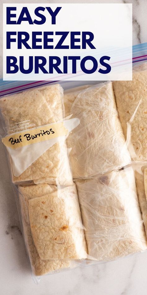 Easy Freezer Burritos, Make Ahead Burritos Lunch Ideas, Easy Freezer Lunch Ideas, Ground Beef Freezer Burritos, Freeze Ahead Burritos, Meal Prep Freezer Burritos, Burritos For Freezing, Tortilla Freezer Meals, Quick Freezer Lunches