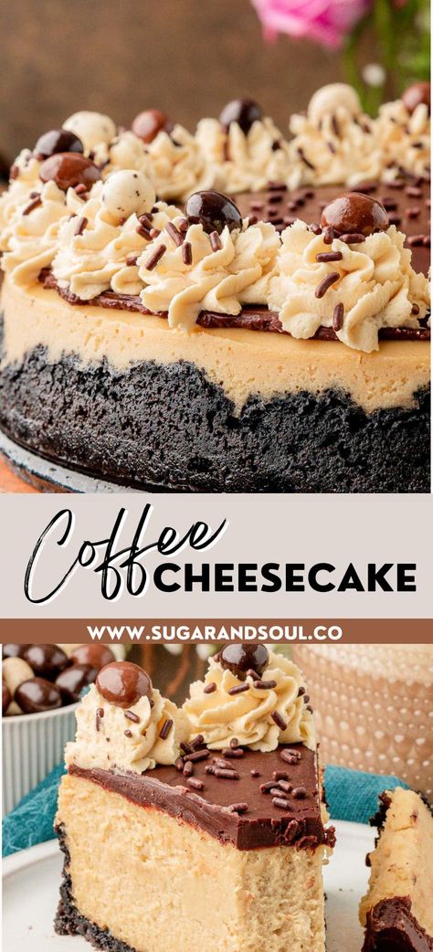 A whole coffee cheesecake and a slice with a fork full taken out of it. Coffee Cheesecake Recipes, Salad Dressing Recipes Easy, Dairy Free Cheesecake Recipe, Cheesecake Recipes Easy, Easy Salad Dressing Recipes, Dairy Free Cheesecake, Easy Juice Recipes, Coffee Cheesecake, Vegetable Juices