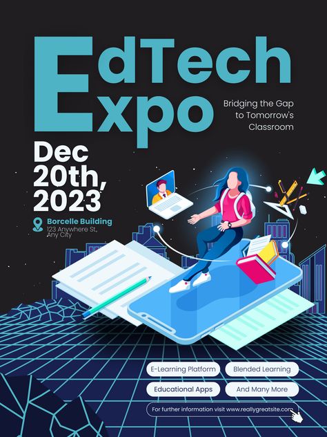 This poster for educational technology exhibition event that can edit with canva website. So if you want to use this design, please kindly move to canva website with this link that we add on this post. Futuristic Pubmat, Technology Event Poster, Tech Poster Design Inspiration, Technology Poster Design Inspiration, Tech Event Poster, Creative Event Poster, Tech Poster Design, Technology Poster Design, Media Art Exhibition