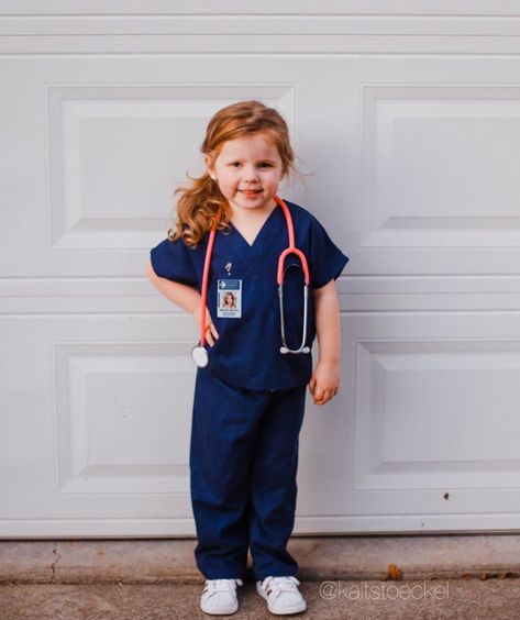 Kids Doctor Costume Diy, Diy Doctor Costume For Kids, Diy Career Day Costumes For Kids, Career Costumes For Kids, Career Day Costumes For Kids, Diy Nurse Costume, Toddler Doctor Costume, Grey Halloween Costume, Kids Nurse Costume