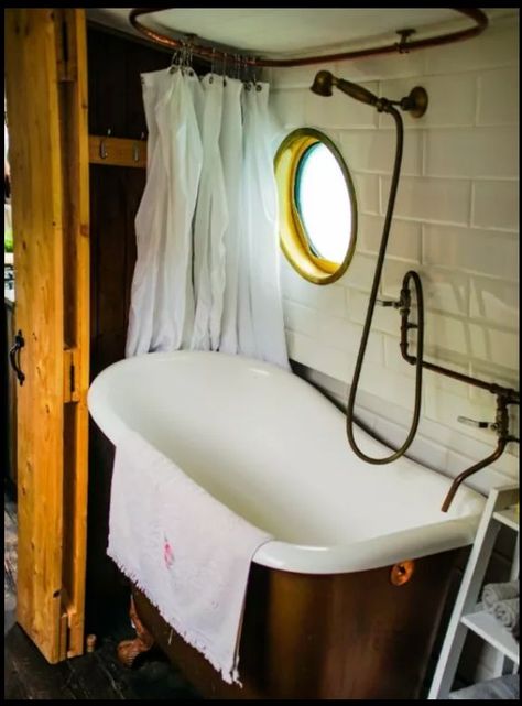 Boat Bathroom, Canal Boat Interior, Stratford London, Narrowboat Interiors, Canal Barge, Boat Interior Design, Boat House Interior, Narrow Boat, Eclectic Bathroom