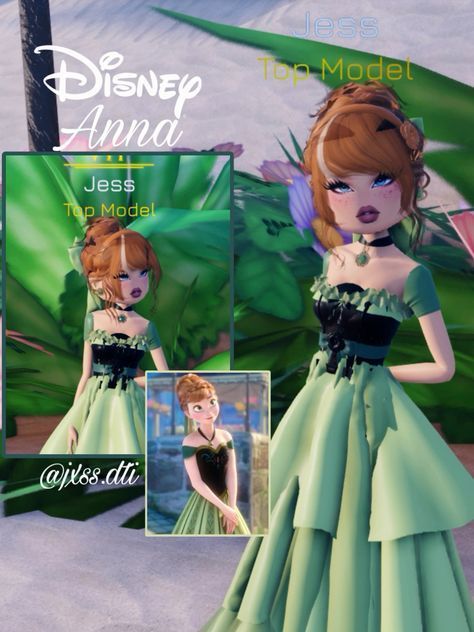 Green Dti Outfits, Disney Theme Outfits, Green Dress To Impress, Famous Youtuber Dress To Impress, Ugg Outfit Ideas, Anna Dress Frozen, Green Cosplay, Princess Elsa Dress, Frozen Outfits