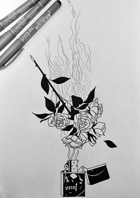 Burning Rose Painting, Roses On Fire Tattoo, Flower On Fire Drawing, Burning Rose Drawing, Fire Drawing Black And White, Fire Tattoo Black And White, Burning Flower Tattoo, Rose On Fire Drawing, Burning Heart Drawing