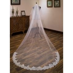 Two-tier Lace Applique Edge Cathedral Bridal Veils With Lace (006183212) Veil Train, Cheap Wedding Veil, Chapel Veils, Lace Edge Veil, Tulle Wedding Veil, Cathedral Bridal Veils, Cathedral Wedding Veils, Blusher Veil, Wedding Bridal Veils