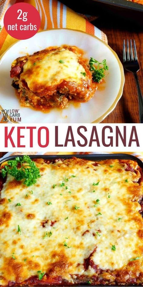 A keto lasagna recipe without noodles that slices beautifully!  This low carb lasagna recipe uses pre-baked meat slices as a substitute for pasta. #ketorecipes #ketodinners #ketolasagna Spinach And Meat Lasagna, Low Carb Lasagna Recipe, Keto Lasagna Recipe, Substitute For Pasta, Keto Lasagne, Icecream Ideas, Diet Lunch, Low Carb Lasagna, Meat Lasagna