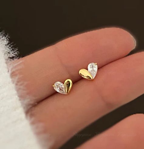 Stud Earrings – Happyzzzsu Gold Earrings Studs Simple, Tiny Heart Earrings, Small Earrings Gold, Simple Gold Earrings, Gold Earrings Models, Pretty Jewelry Necklaces, Simple Stud Earrings, Mini Earrings, Gold Rings Fashion