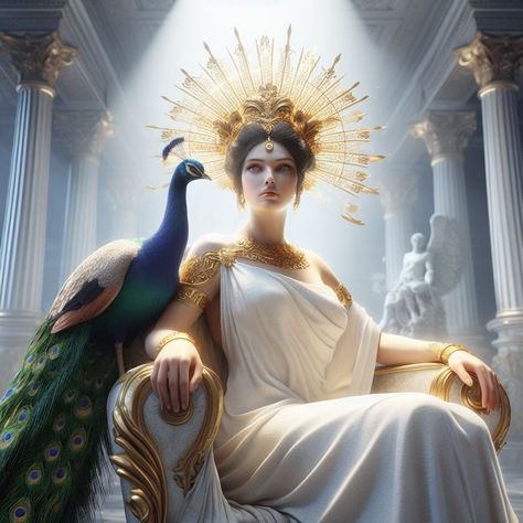 Hera Costume, Peacock Goddess, Zeus Wife, Hera Greek Goddess, Ancient Greek Clothing, Hera Goddess, Greece Girl, Greek Goddess Art, Zeus And Hera