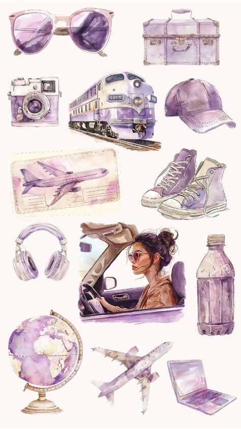 Mauve Feminine Travel Watercolor Clipart - Summer & Vacation Ready Sticker #sticker Stickers #stickers freesticker #freesticker freestickers #freestickers free download sticker #freedownloadsticker 14.164 Purple Journal Stickers Printable, Everskies Items, Mermaid Drawing Tutorial, Sticker Ideas Aesthetic, Purple Scrapbook, Purple Clipart, Clipart Aesthetic, Aesthetic Clipart, Purple Stickers