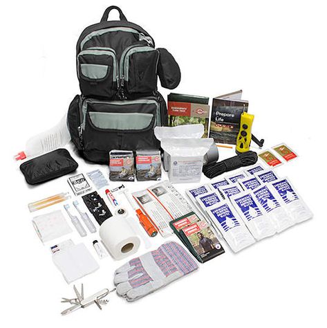 Urban Survival Bug-Out Backpack Set. Urban Survival Bug-Out Backpack Set. You and the family will be prepared for the worst thanks to this survival backpack set featuring a heavy-duty bag for carrying a large assortment of included food, water, hygiene supplies, shelter and other important gear for tough situations. Survival Backpack, Primitive Survival, Survival Bag, Survival Quotes, Gift Packages, Urban Survival, Bug Out Bag, Wilderness Survival, Survival Tools