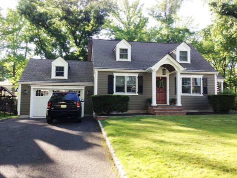 fancy cape. digging the whole balance of stuff. Cape Remodel, Dormer House, Cape Cod Exterior, 1930s House Renovation, Cape Cod House Exterior, Outside House Colors, Cape Style Homes, Cape Cod House Plans, 70s House