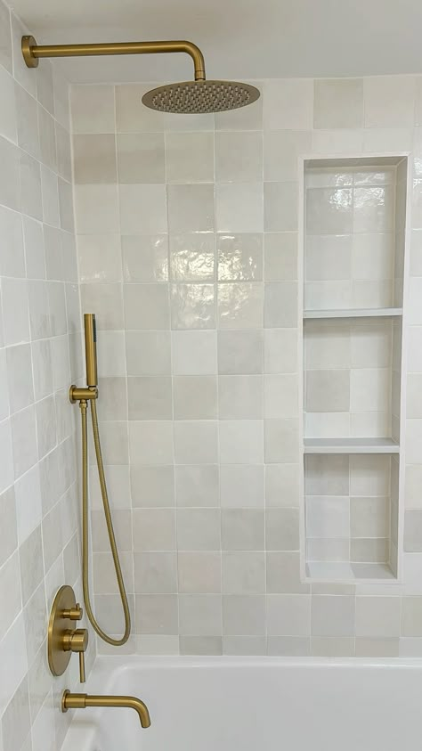 Shower Remodel Subway Tile, Bathroom Remodel With Bathtub Shower Combo, Timeless Bathtub Tile, Traditional Tub Shower Combo, Bathtub Shower With Tile, Bathtub And Shower Small Bathroom, Shower Beside Bathtub, Shampoo Niche Bathtub, Tub Insert With Tile Surround