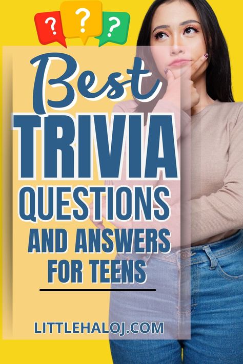 Add some excitement to your next gathering with these fun trivia questions for teens! Whether you're a pop culture fanatic or a history buff, there's a question for you. Challenge your friends and family to see who knows the most with these entertaining trivia questions and answers. Teen Trivia Questions And Answers, Pop Culture Trivia Questions And Answers, Trivia Questions And Answers For Teens, Kids Trivia Questions, Movie Quiz Questions, Questions For Teens, Trivia Questions For Kids, Friends Trivia, Pop Culture Trivia