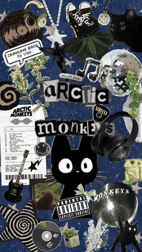 Cat Listening To Arctic Monkeys, Back Cat Wallpaper, Arctic Monkeys Wallpaper Collage, Nirvana Core Aesthetic, Grunge Home Screen, Arctic Monkeys Aesthetic Wallpaper, Arctic Monkeys Art, Arctic Monkeys Aesthetic, Nirvana Wallpaper