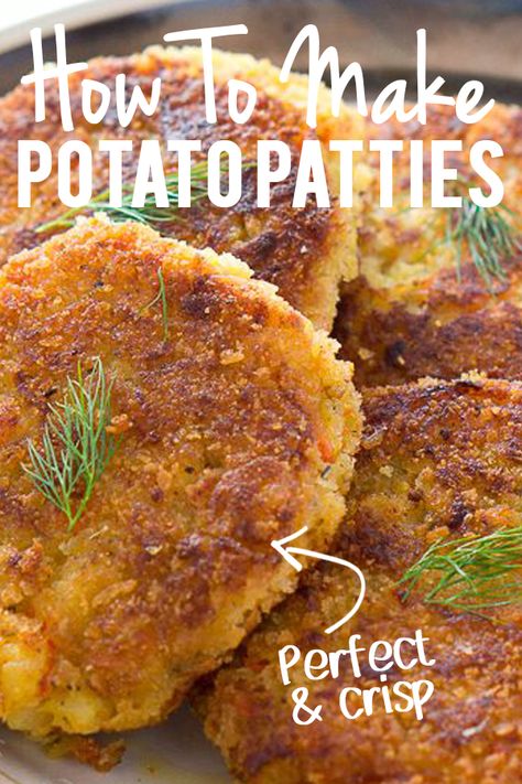 These Potato Patties are crispy on the outside and soft on the inside, the perfect side dish to make with leftover mashed potato! These delicious and addictive Potato Patties will make the perfect addition to your holiday table. #potato #potatopatties #side #sidedish Mashed Potato Patties, Sweet Potato Patties, Potato Patties, Garlic Dip, How To Make Potatoes, Easy Party Food, Tasty Videos, Trending Recipes, Mashed Potato