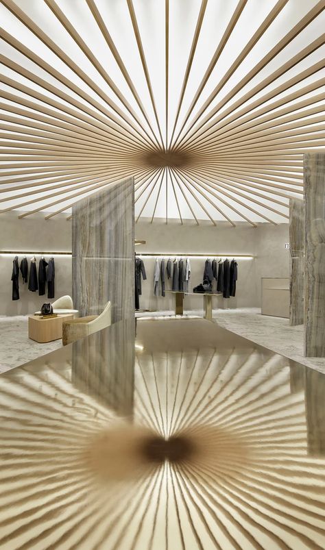 Versace Store, Radial Design, Retail Space Design, Retail Lighting, Japanese Store, Japanese Interior, Retail Interior, Store Design Interior, The Ceiling