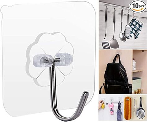 Amazon.com: 33lbs Wall Hooks, Ceiling Hook, Adhesive Wall Hooks for Hanging, Wall Hanger Without Nail, Stick on Hooks, Heavy-Duty Sticky Hook, Removable, Reusable Seamless, for Kitchen, Bathroom Office Dorm 10pcs : Home & Kitchen Bath Sponges, Suction Cup Hooks, Adhesive Wall Hooks, Adhesive Hooks, Cup Hooks, Ceiling Hooks, Utility Hooks, Hanging Clothes, Bathroom Office