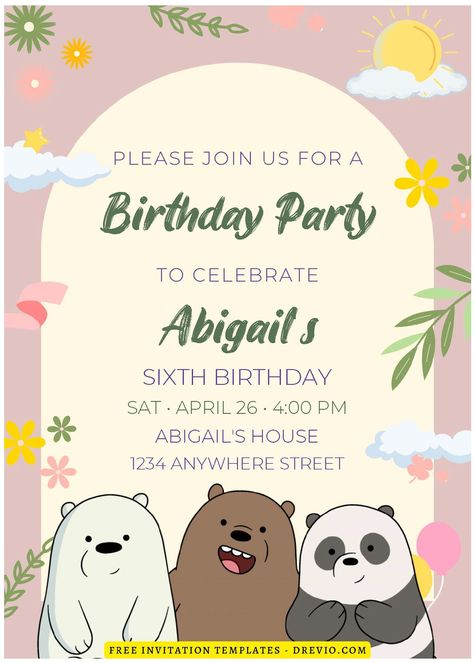 We Bare Bears Birthday, Bear Invitations, Bear Birthday Party, Free Printable Birthday Invitations, Free Printable Invitations, Free Invitation Templates, Bear Birthday, Printable Birthday Invitations, We Bare Bears