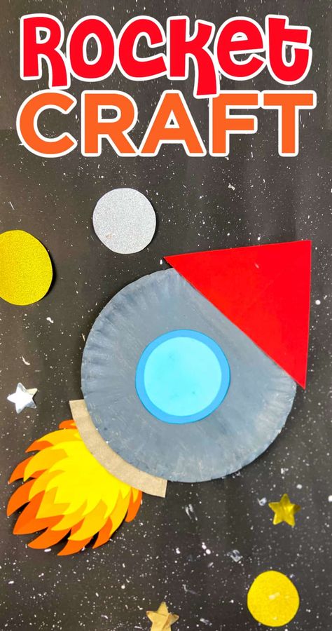 Exploring Space Art And Craft, Space Art Crafts For Preschool, Construction Paper Rocket Ship, Preschool Rocket Craft, Rocket Preschool Craft, Spaceship Craft Preschool, Rocket Ship Craft Preschool, Space Rocket Craft For Kids, Rocket Activities For Kids