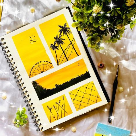 Yellow Aesthetic Poster, Aesthetics Yellow, Cool Card Tricks, Sketchbook Aesthetic, Boho Art Painting, Colour Aesthetic, Grid Art, Mini Art Journal, Notebook Art