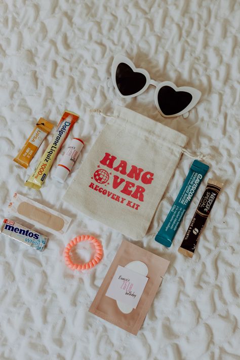 Bach Party Welcome Bags, Wedding Party Bus Ideas, Hens Party Hangover Kit, Bachelorette Spa Kit, Bridesmaid Recovery Kit, Brachollete Party, Bachelorette Weekend Aesthetic, Hen Do Hangover Kit, Vegas Bachelorette Party Gift Bags