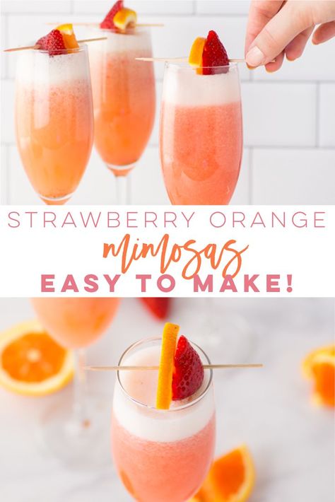 Strawberry Orange Mimosa, Strawberry Mimosa Recipe, Classic Mimosa, Orange Mimosa, Strawberry Mimosa, Mimosa Recipe, Girls Brunch, Brunch Drinks, Delicious Drink Recipes