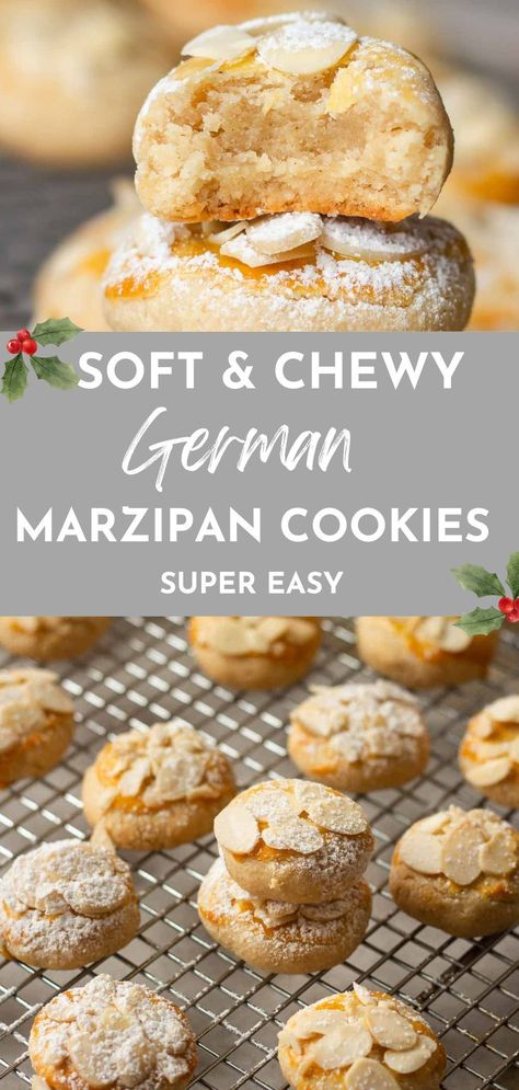 These Soft and Chewy Almond Paste Cookies ( Marzipan Cookies)  are a traditional German Christmas Cookie recipe you will love. Quick and easy to make! Almond Paste Cookies Recipe, Russian Cookies Recipes, Easy Almond Cookies, Cookies Using Almond Paste, Almond Paste Recipes Cookies, Meltaway Cookies Recipe, German Cookies Authentic, Scandinavian Cookies Recipes, Almond Sweets