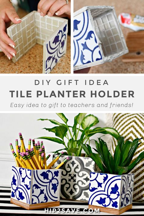 Tile Planter, Ceramic Tile Crafts, Leftover Tile, Whimsical Diy, Planter Holder, Diy Planter, Diy Planter Box, Hemma Diy, Tile Crafts