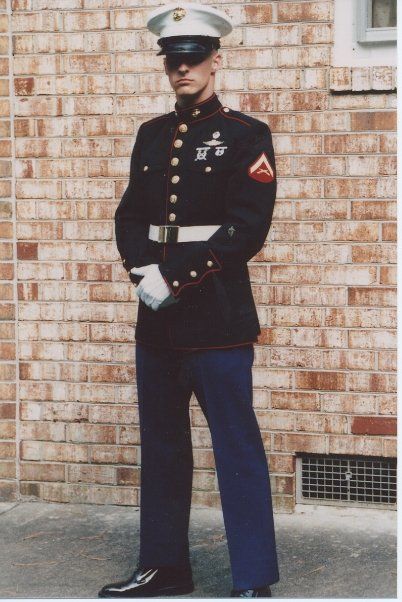 In my dress blues after becoming full Reconnaissance Marine in early 1989. Police Uniform Aesthetic, Navy Soldiers Uniform, Uniform Pictures, Marine Dress Blues Uniform, Harlow James, Royal Marines Uniform, Us Marines Uniform, Dress Blues Marines, Marine Men In Uniform