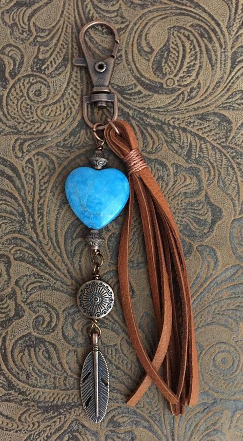 Western Leather Purse, Tassen Hanger, Purse Charms Diy, Keychain Blue, Heart Purse, Cowgirl Gifts, Blue Jasper, Western Gifts, Backpack Charm