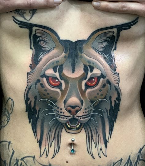 Lynx Tattoo, Spooky Tattoos, Dark Tattoo, Leg Sleeves, Neo Traditional, Body Mods, Moon Tattoo, Lynx, Tattoo Style