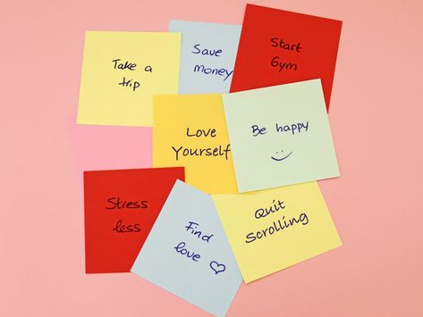 Here's how to stick to your New Year's resolution, once and for all–and it's actually a pretty easy strategy. Sticky Photography, Words For Beautiful, Notes Photography, Motivation Words, Diy Stain Remover, Happy Drink, New Years Traditions, Health Fitness Inspiration, New Years Resolutions