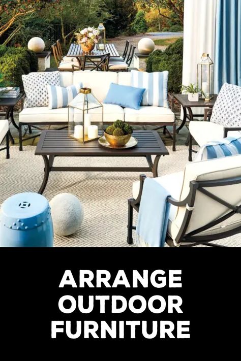 How to Arrange Outdoor Furniture Patio With Two Seating Areas, Lanai Furniture Layout, Outdoor Seating Arrangements, Outdoor Patio Seating Arrangements, Patio Arrangement Ideas Seating Areas, How To Arrange Outdoor Furniture, How To Arrange Patio Furniture, Long Narrow Patio Furniture Layout, How To Arrange Patio Furniture Layout