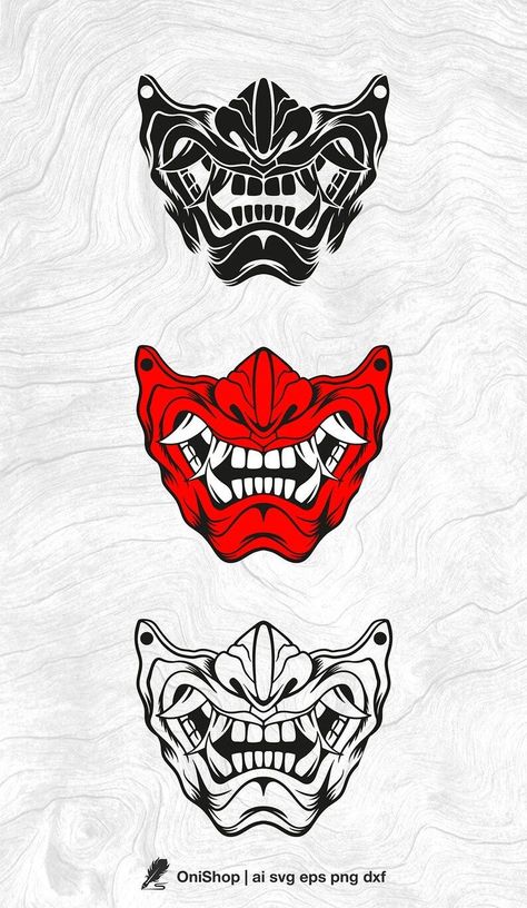 Japanese Art Samurai Oni Mask, Oni Mask Half Face, Japanese Art Tattoo Ideas, Omni Mask Japanese Tattoo, Oni Mask Logo, Japan Mask Art, Tattoo Mask Japanese, Japanese Tattoos Oni, Japanese Oni Mask Drawing