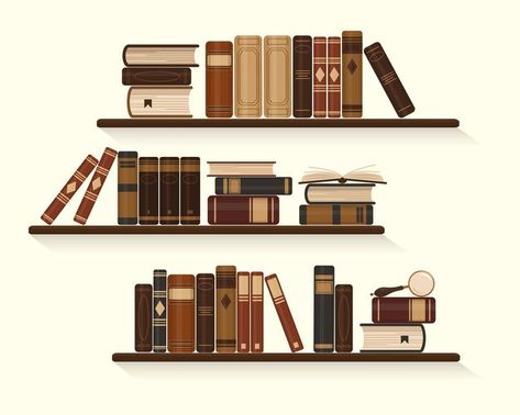 Three bookshelves with old or historical... | Premium Vector #Freepik #vector #vintage #school #education #world Two Bookshelves, Doodle Reference, Books Vector, Inktober Ideas, Brown Books, Decor Bookshelf, Bookshelf Art, Bird Logo Design, Flip Image