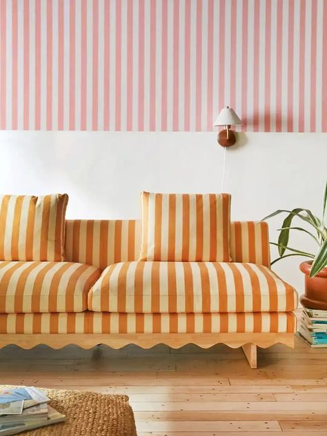 Our Favorite Pieces From Urban Outfitters’ New Spring 2024 Collection Have a Vintage Vibe | domino Urban Outfitters Furniture, Burled Wood Furniture, Striped Sofa, Uo Home, Inspire Me Home Decor, Apartment Furniture, Summer Home Decor, Upholstered Sofa, Home Decor Trends