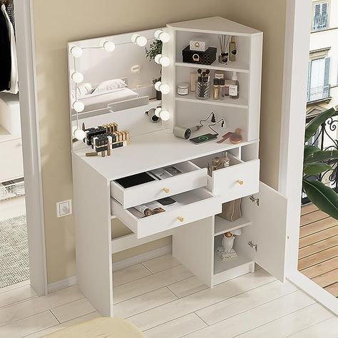 Bedroom Vanity Table, White Vanity Desk, Makeup Vanity Lighting, Vanity Desk With Mirror, Desk With Mirror, Table Makeup, Mirrored Vanity Desk, Makeup Desk, Small Vanity