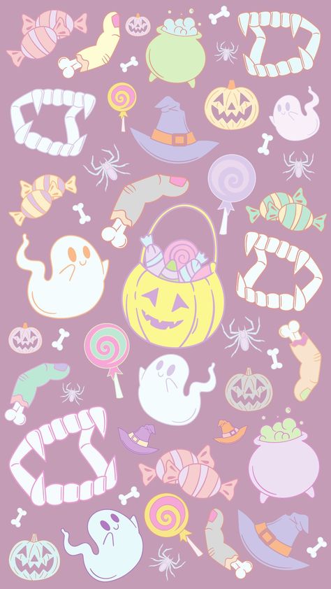 Cute, fun pastel halloween phone wallpaper. Neon Pastel Wallpaper, Lofi Halloween Wallpaper, Pastel Halloween Aesthetic Wallpaper, Pastel Halloween Wallpaper Iphone, Pastel Halloween Background, Halloween Wallpaper Pastel, Halloween Nails Pastel, Halloween Kawaii Wallpaper, Halloween Patterns Wallpaper