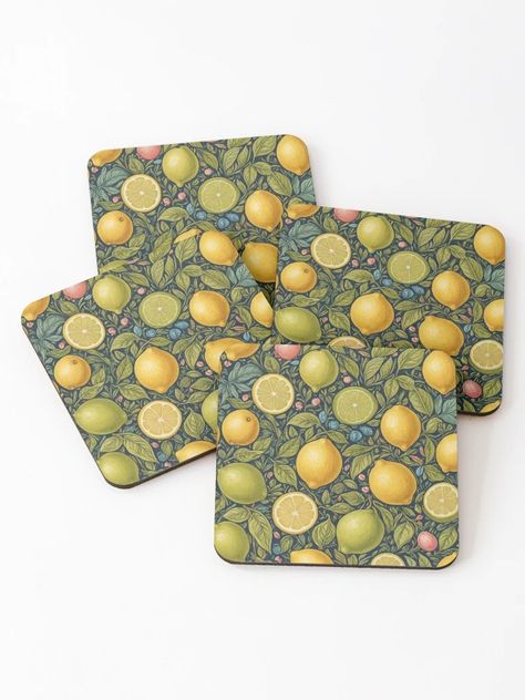 "Lemons and Limes" Coasters (Set of 4) for Sale by Lizetteh | Redbubble Lemons And Limes, Lemon Uses, Limes, Coasters Set, Coaster Set, Coasters, Lemon, Perfect Gift, For Sale