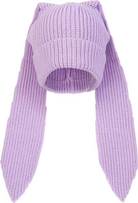 Beanie Hats for Women Cute Bunny Solid Color Knit Winter Cap Rabbit Knit Long Hair Holloween Cosplay Hat Warm Skull Cap at Amazon Women’s Clothing store Scrapbook Cutouts, Crochet Skull Cap, Bunny Hat Crochet, Bunny Ears Hat, Knit Rabbit, Bunny Beanie, Hats Cute, Rabbit Crochet, Hat Outfits