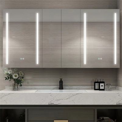 Cabinets Without Doors, Mirrored Cabinet Doors, Sleek Cabinet, Bathroom Ambiance, Surface Mount Medicine Cabinet, Lighted Medicine Cabinet, Double Sided Mirror, Cabinet With Mirror, Bathroom Wall Cabinets