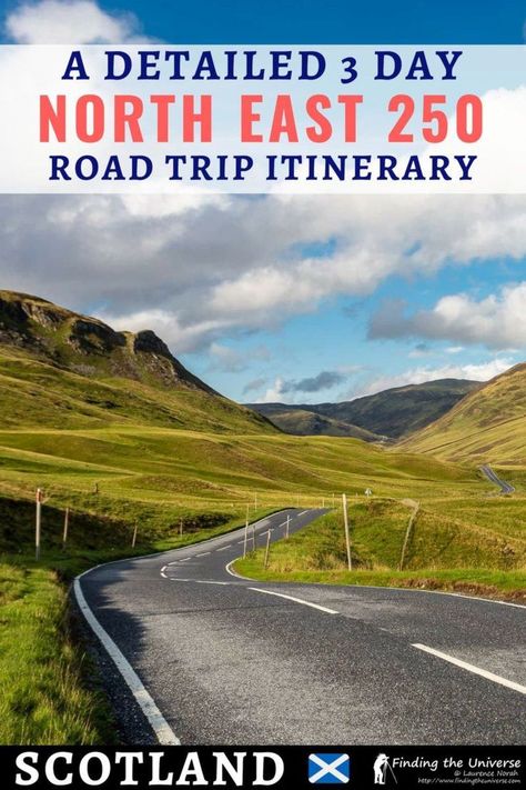 A detailed 3 day itinerary for driving the North East 250, a road trip in Scotland which spans sections of the Caingorms, Aberdeen and the Moray Firth coast. Vacation Europe, Scotland Road Trip, Scotland Tours, East Coast Road Trip, United Kingdom Travel, Road Trip Destinations, Vacation Usa, Trip Itinerary, Road Trip Itinerary