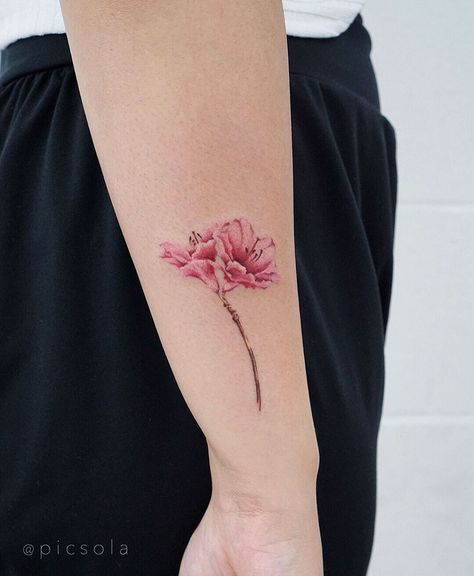 Azalea flowers for Tracy, thank you! #floraltattoo #floraltattoos #azalea Azalea Flower Tattoo Simple, Azalea Tattoo Simple, Azalea Flower Tattoo, Azalea Tattoo, Azalea Flower, Self Love Tattoo, Doodle Tattoo, Beautiful Tattoo, Red Tattoos