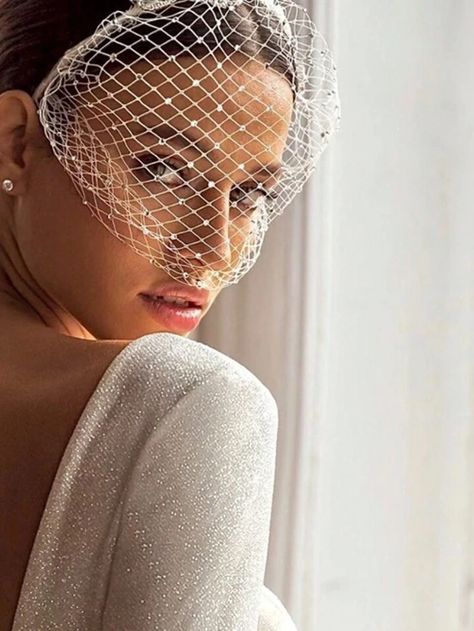 1pc Bridal Veil With Sparkling Rhinestone Decor Net And Birdcage Veil Headband, Perfect For Wedding/Party/Show Decoration | SHEIN UK Bridal Face Veil, Beaded Bridal Veil, Cage Veil, Hair Ornaments Wedding, Bridal Birdcage Veils, Party Veil, Bachelorette Party Accessories, Face Veil, Vintage Veils