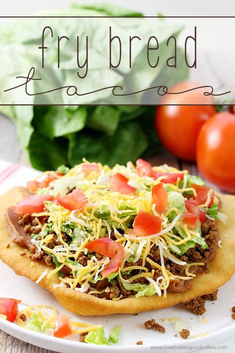 Change up your boring dinner routine with this easy recipe for Fry Bread Tacos (aka Navajo Tacos). A quick and simple bread dough is quickly fried and then topped with your favorite taco toppings! Fry Bread Tacos, Steak Taco, Navajo Tacos, Simple Bread, Taco Toppings, Fry Bread, Taco Salad, Fair Food Recipes, Beef Dishes