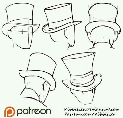 Hats Reference, Top Hat Drawing, Reference Sheet, Top Hats, Poses References, Drawing Clothes, Anatomy Reference, Drawing Stuff, Drawing Reference Poses