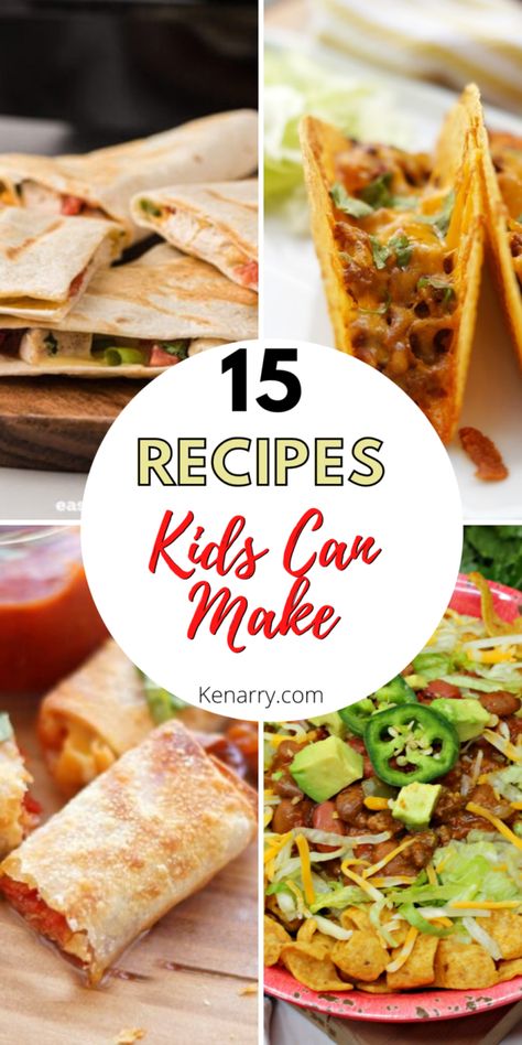 These easy dinner recipes are great for kids to make themselves! Summertime is the perfect time for kids to learn how to cook, and these recipes kids can make are the best way to teach them. See them all on Ideas For The Home By Kenarry. #IdeasForTheHome #Kenarry Meals Kids Can Help Make, Easy Dinner Ideas For Kids To Make, Easy Cooking For Kids At School, Things To Cook For Beginners, Easy Fun Meals For Dinner, Summer Meals For Kids At Home, Easy Meals For Kids To Cook, East Dinners To Cook For Kids, Summer Cooking With Kids